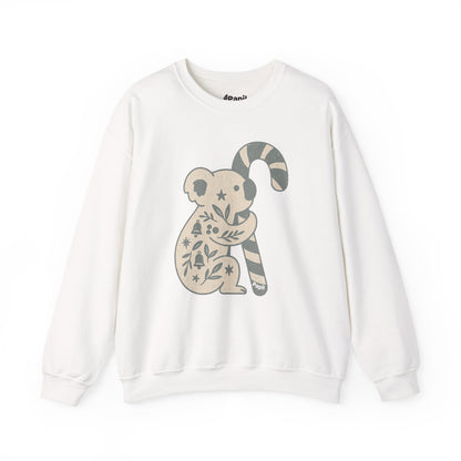 Koala Candy Cane Crewneck Christmas Sweatshirt — Whimsical Floral Australian Koala Holiday Sweatshirt White