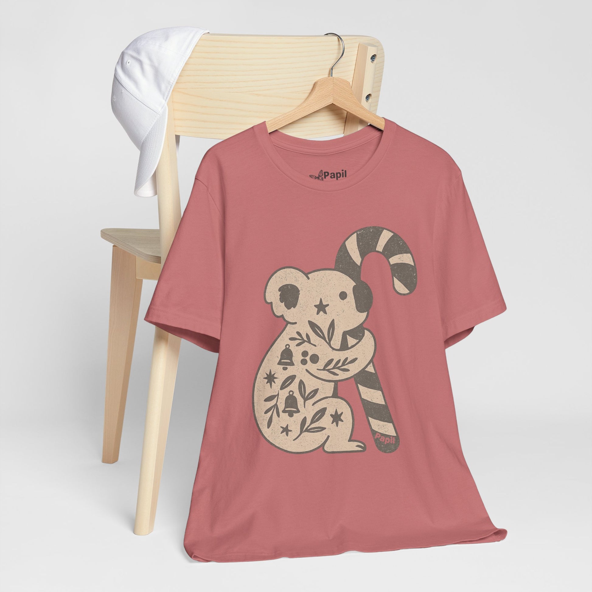 Koala Candy Cane Christmas Unisex T-Shirt — Cute Floral Koala Australian Holiday Tee