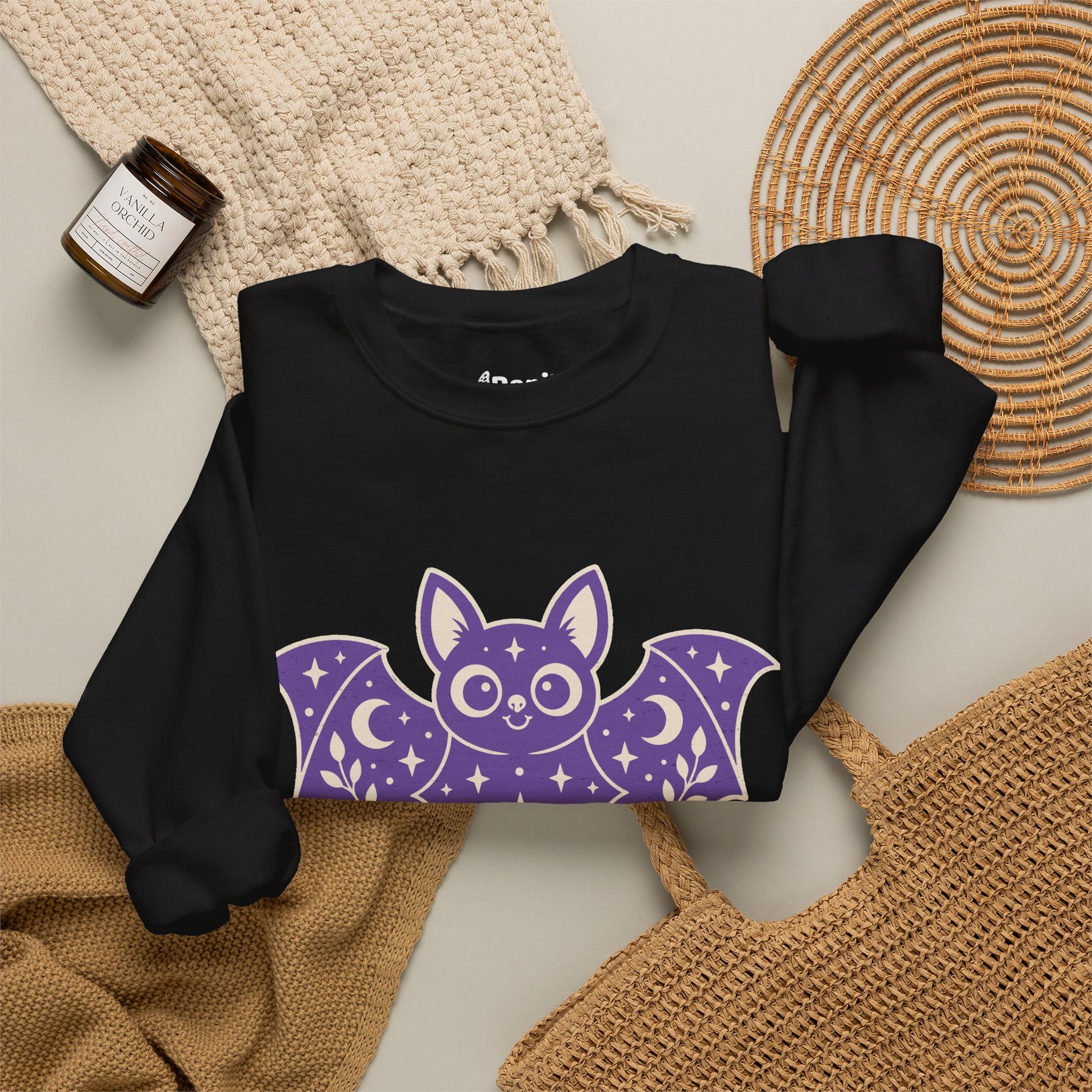 Moonlit Magic — Cute Purple Bat Halloween Crewneck Sweatshirt