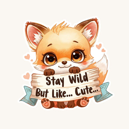 Stay Wild But Cute Fox | Woodland Animal | White Vinyl | Die-Cut Sticker