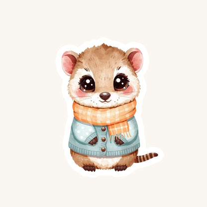 Numbat in Scarf Cozy Forest | Aussie Animal | White Gloss Vinyl | Die-Cut Sticker