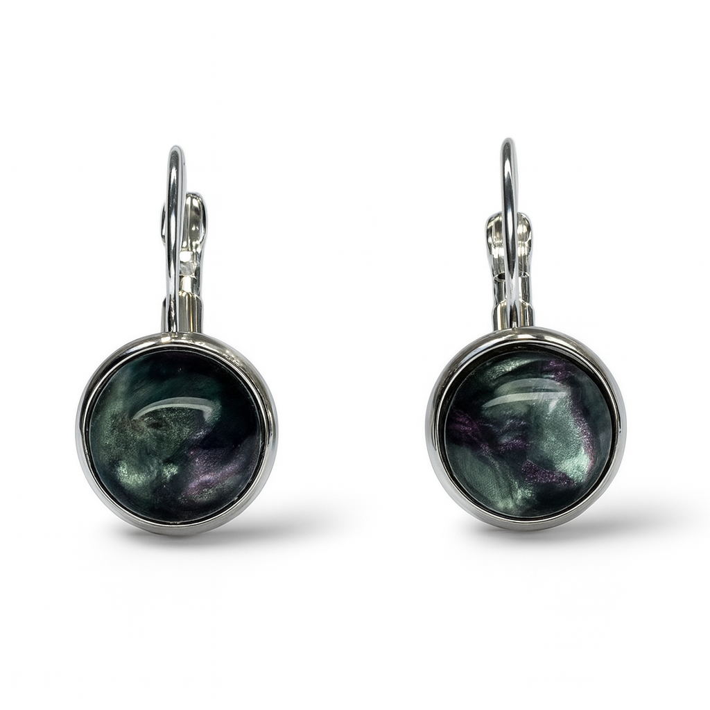 Cosmic Sparkle Drop Earrings, Handmade Iridescent Black Shimmer Studs