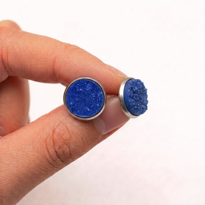 Sparkly Druzy Stud Earrings, Handmade Shimmer Studs in Multiple Colours