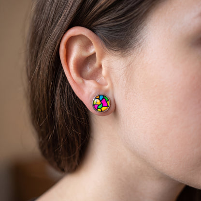 Rainbow Stained Glass Stud Earrings, Handmade Colourful Everyday Studs