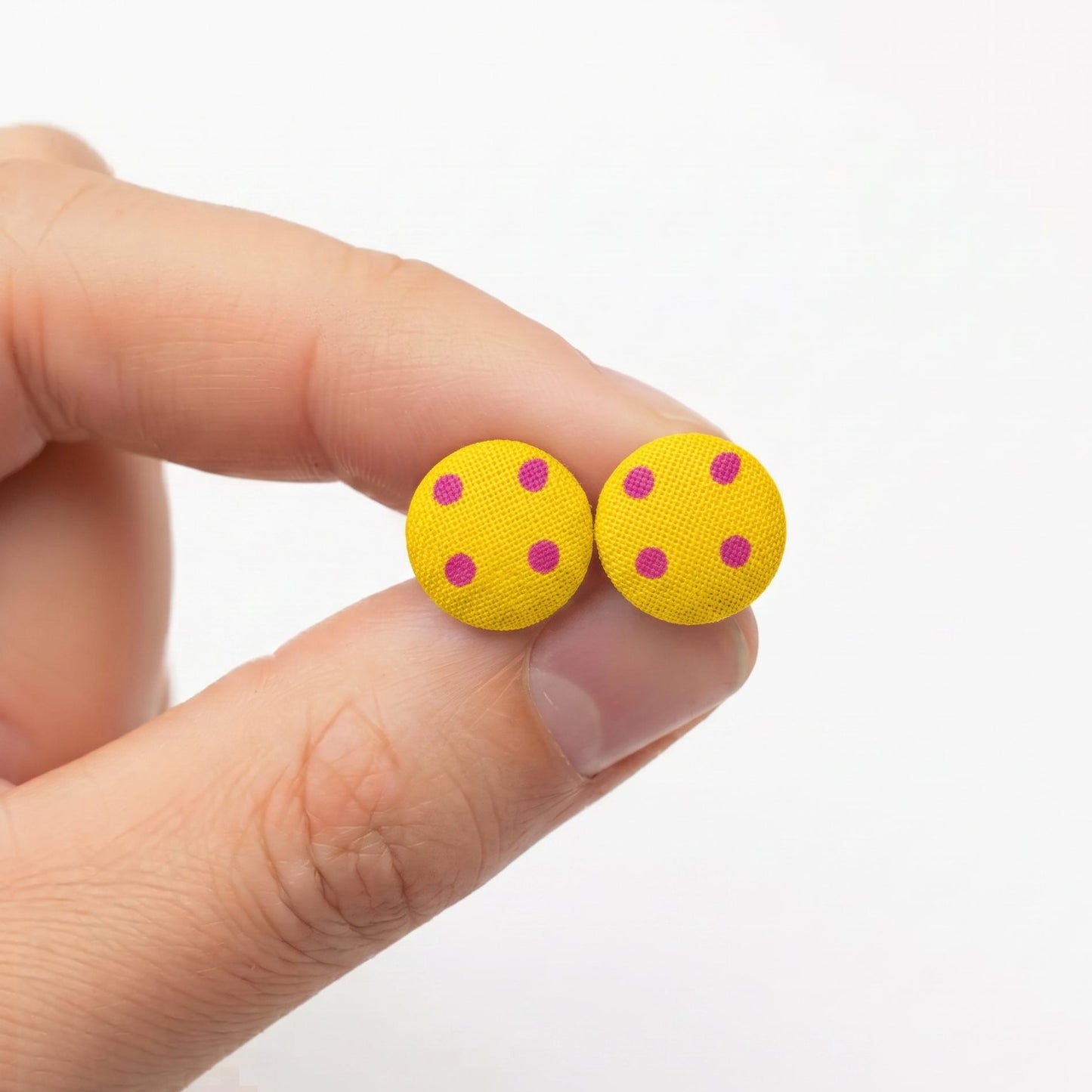 Polka Dot Fabric Button Stud Earrings, Handmade Colourful Studs