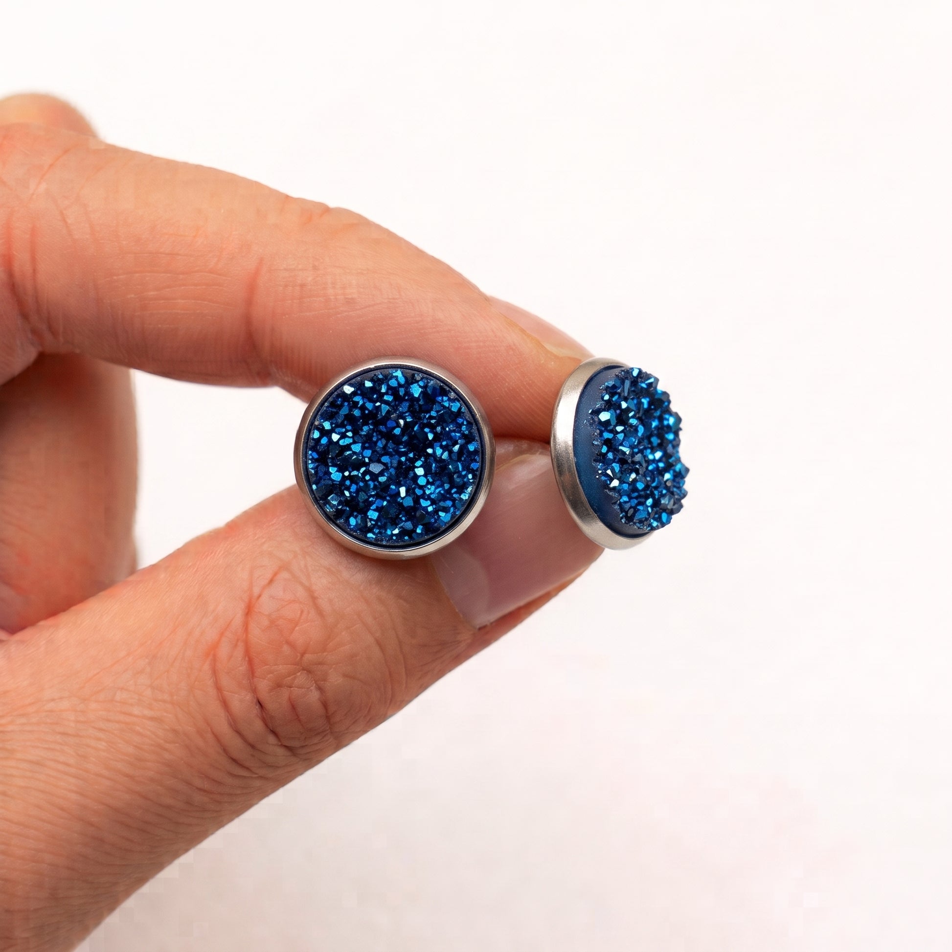 Sparkly Druzy Stud Earrings, Handmade Shimmer Studs in Multiple Colours