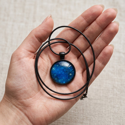 Snowflake Glass Dome Necklace, Handmade Winter Sparkle Pendant