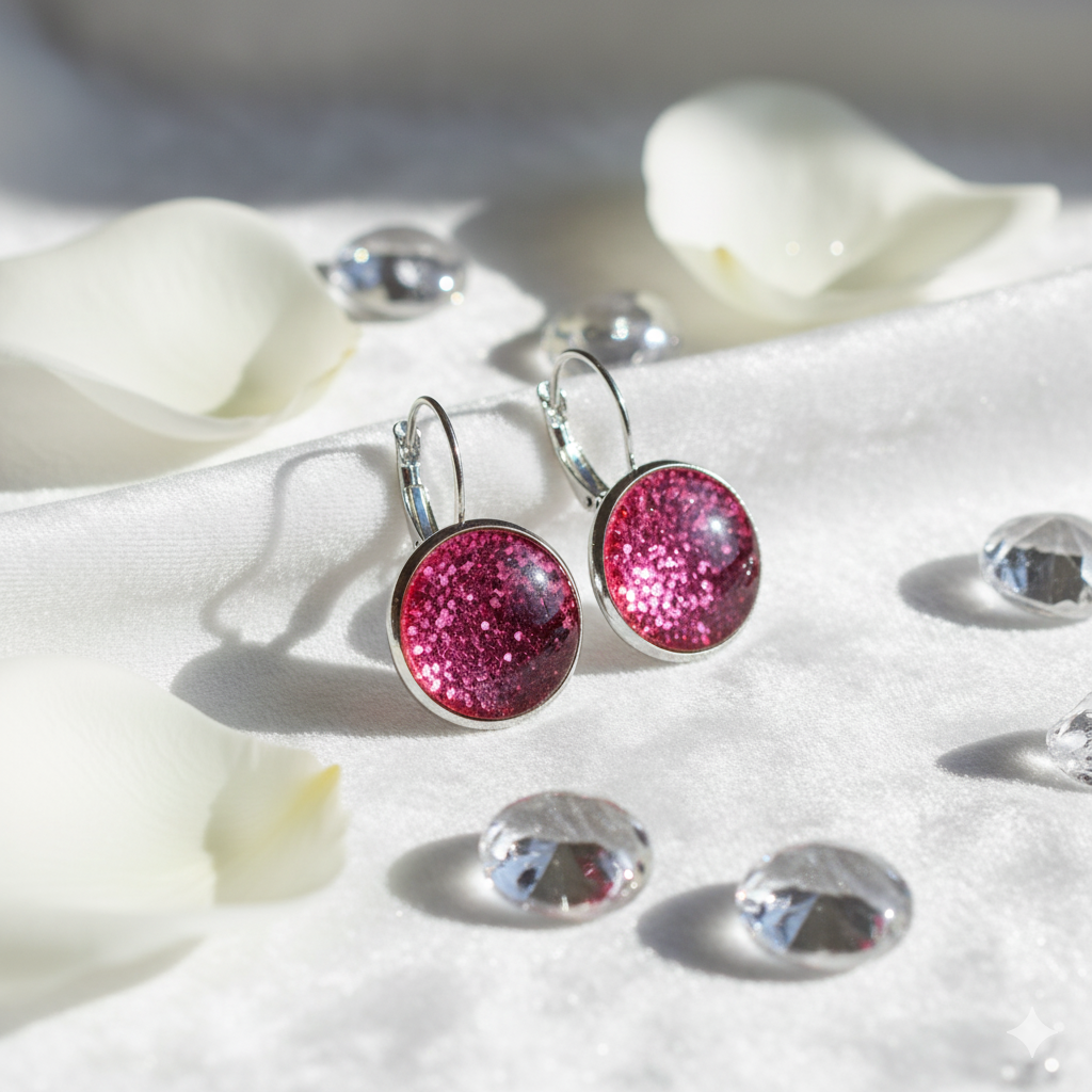 Glitter Resin Drop Earrings Silver Plated | Handmade Statement Jewellery