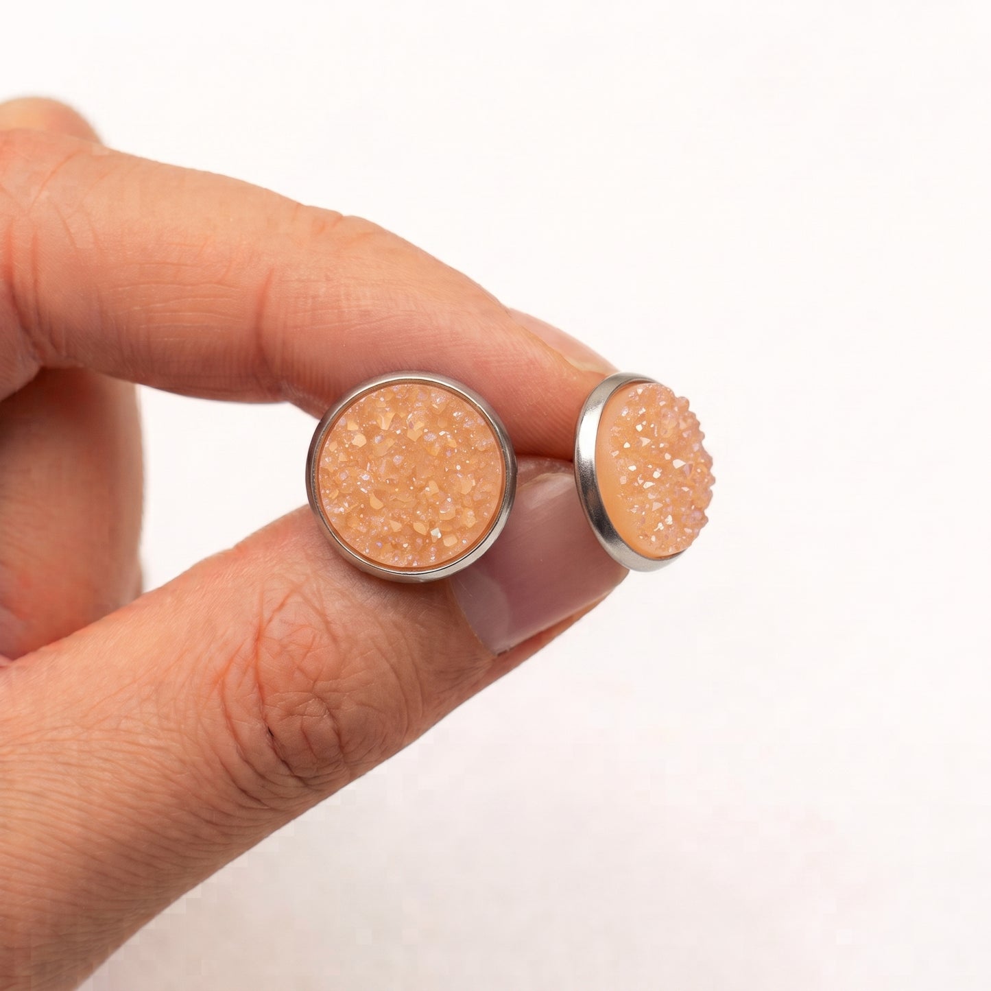 Sparkly Druzy Stud Earrings, Handmade Shimmer Studs in Multiple Colours