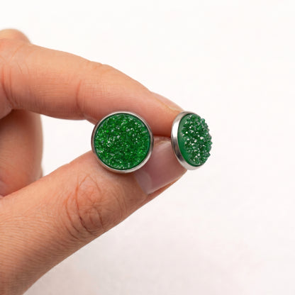 Sparkly Druzy Stud Earrings, Handmade Shimmer Studs in Multiple Colours