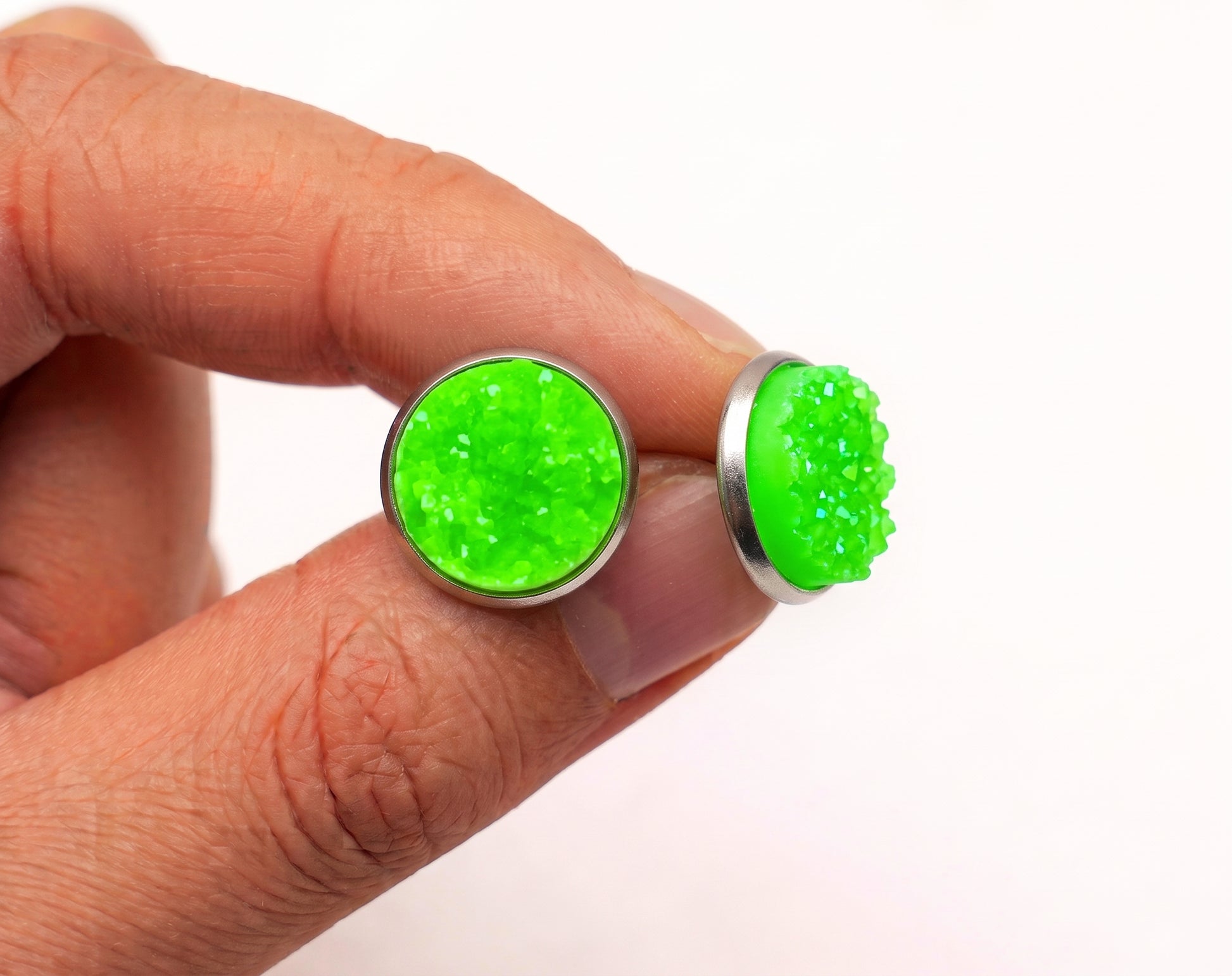 Sparkly Druzy Stud Earrings, Handmade Shimmer Studs in Multiple Colours