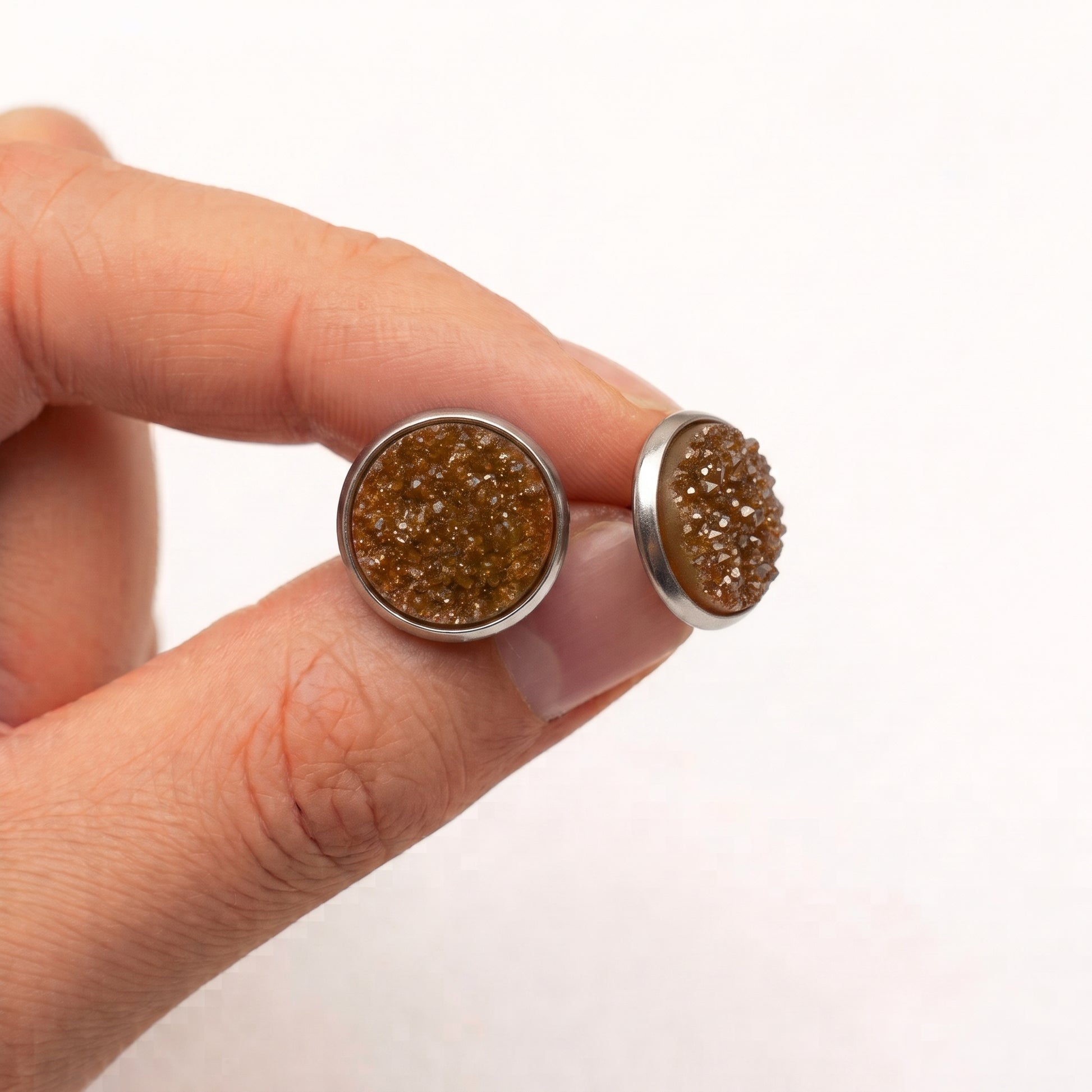 Sparkly Druzy Stud Earrings, Handmade Shimmer Studs in Multiple Colours