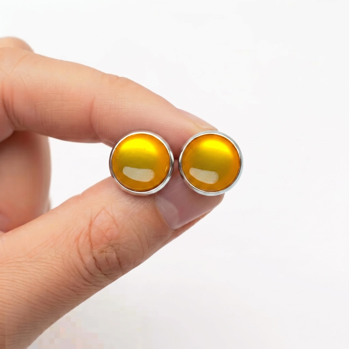 Glossy Dome Stud Earrings, Handmade Shiny Colour-Pop Studs