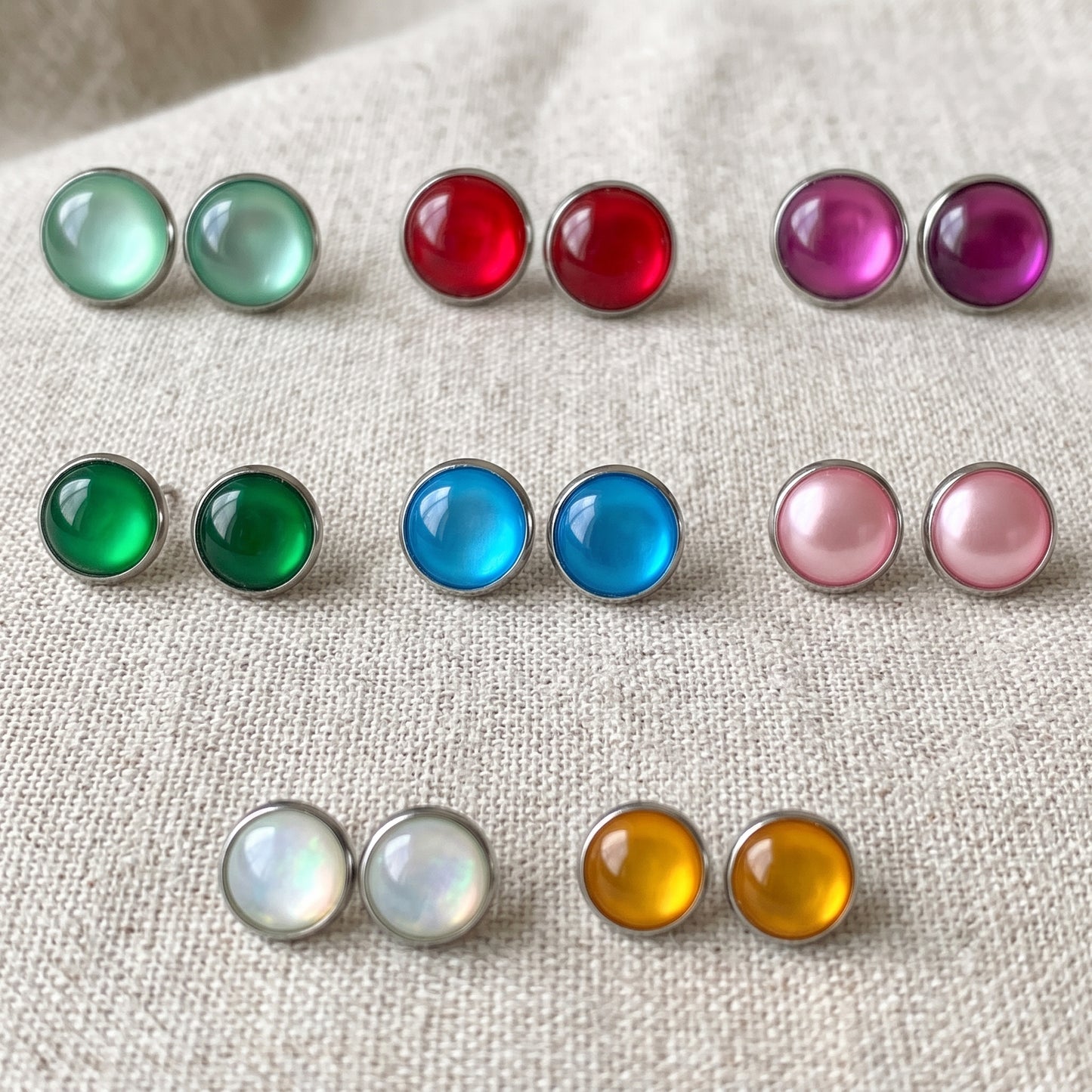 Glossy Dome Stud Earrings, Handmade Shiny Colour-Pop Studs