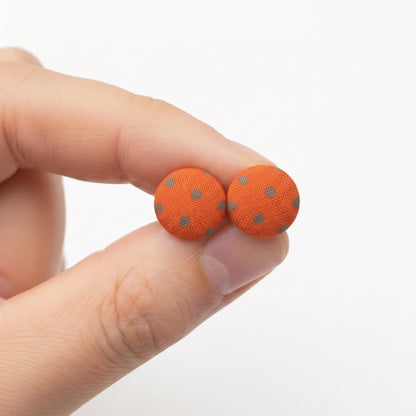 Polka Dot Fabric Button Stud Earrings, Handmade Colourful Studs