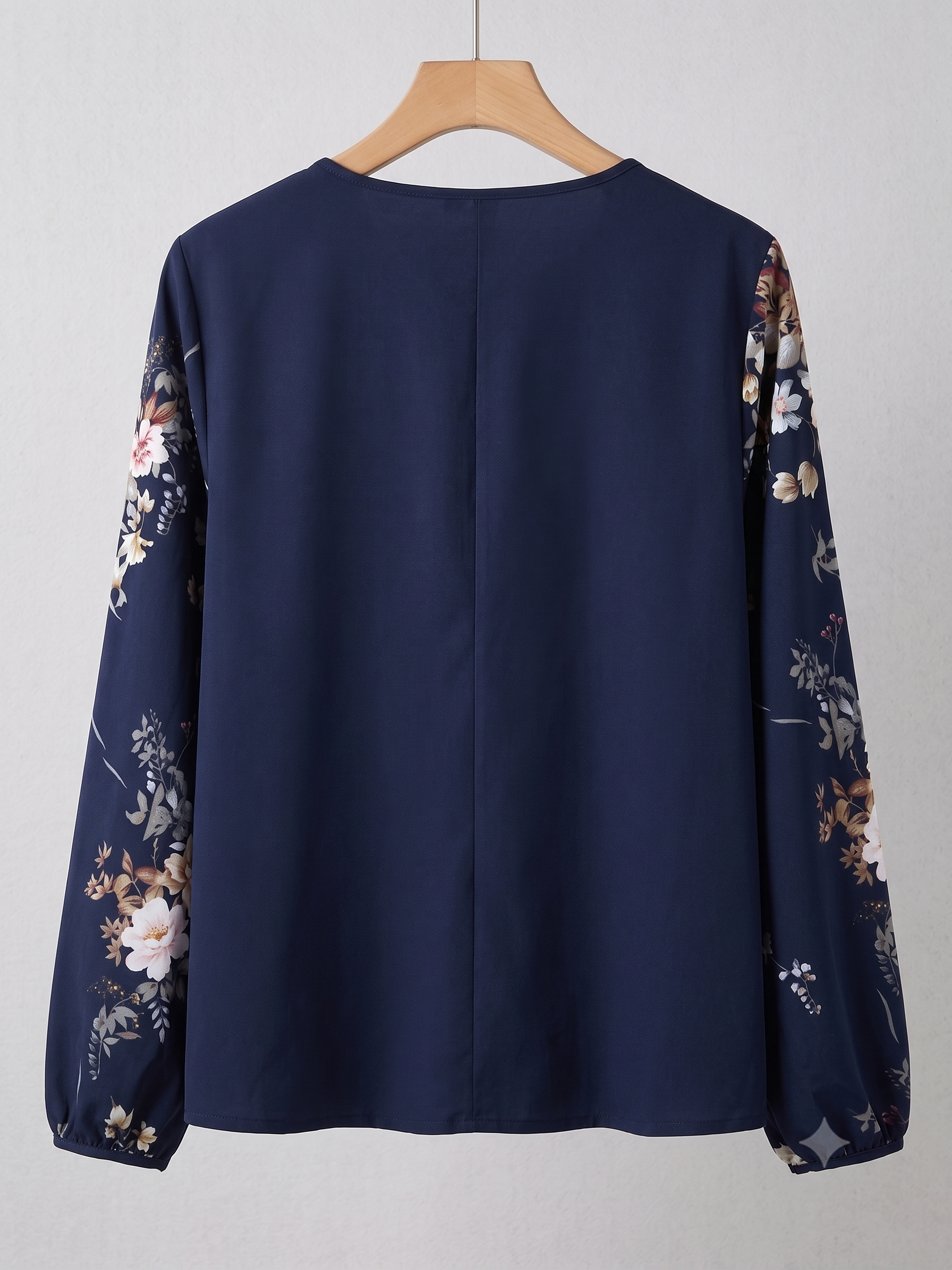 Emery Rose Women's 2XL Navy Bubble Sleeve Top Floral NWOT