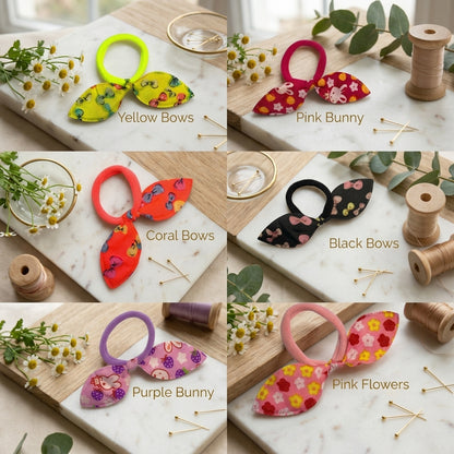 Fabric Bow Hair Ties (2 Pack), Handmade Printed Elastic Bows