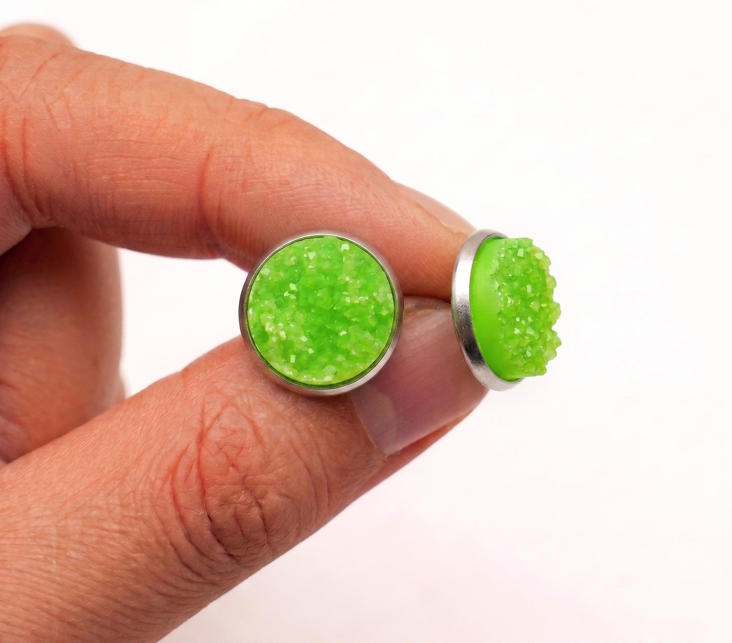 Sparkly Druzy Stud Earrings, Handmade Shimmer Studs in Multiple Colours