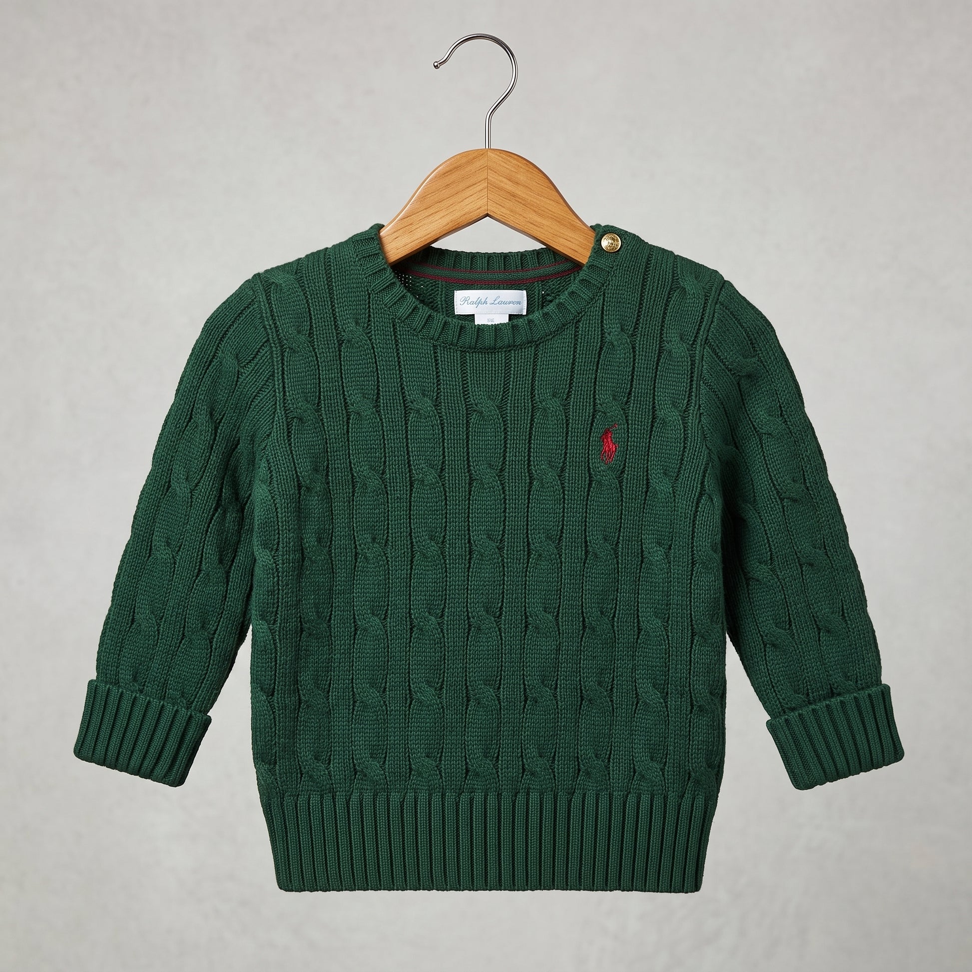 Ralph Lauren Polo Sweater | Green Cable Knit | 18 Months | Pre-Owned