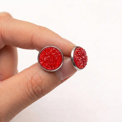 Sparkly Druzy Stud Earrings, Handmade Shimmer Studs in Multiple Colours