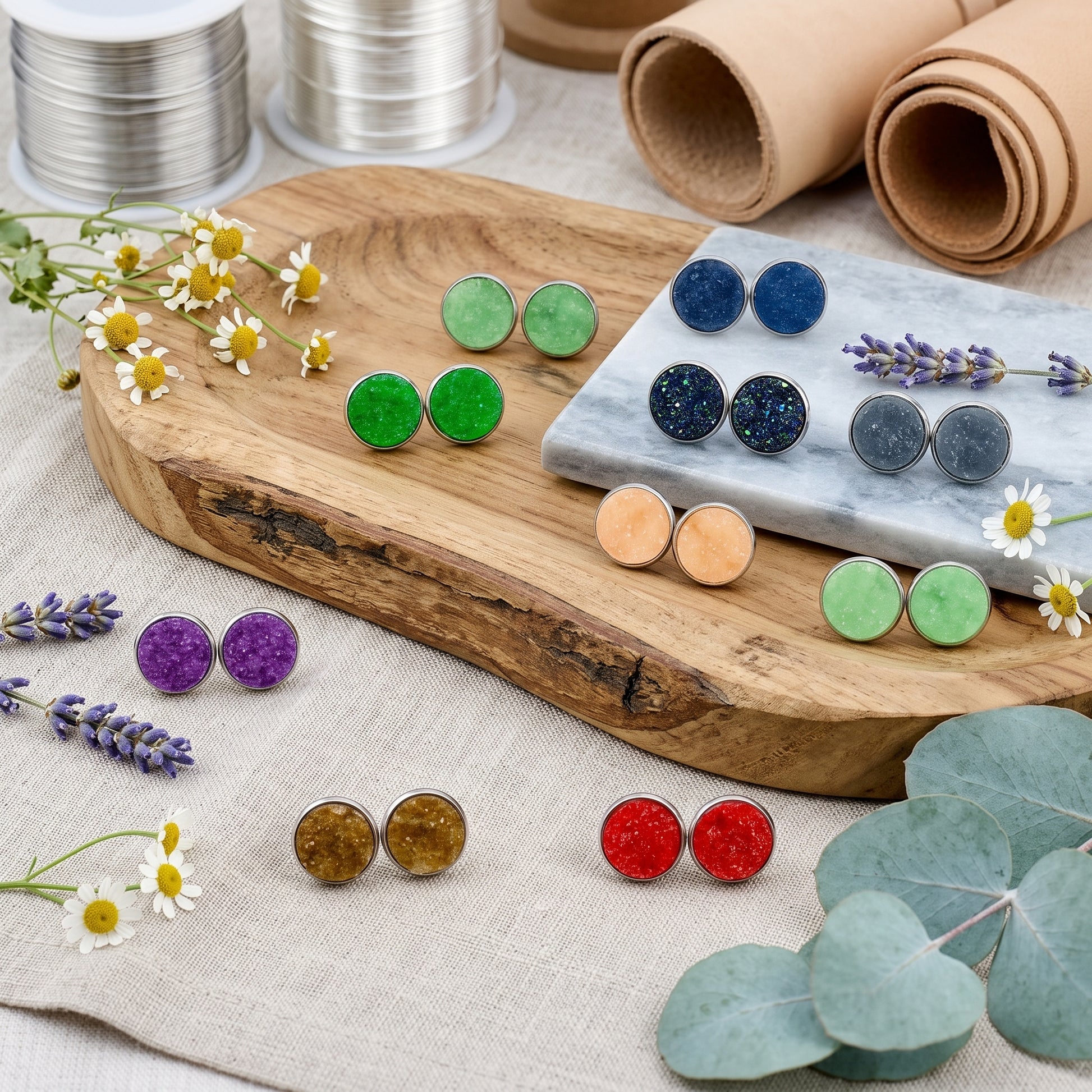 Sparkly Druzy Stud Earrings, Handmade Shimmer Studs in Multiple Colours