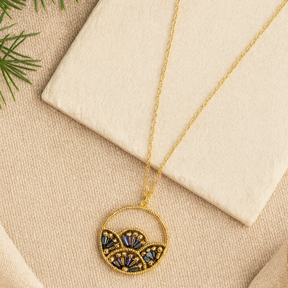 Woven Fan Drop Earrings & Necklace Set, Handmade Black Seed Bead Statement Set