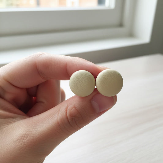 Leather Stud Earrings – Round Button Style, 14mm Handmade Jewellery