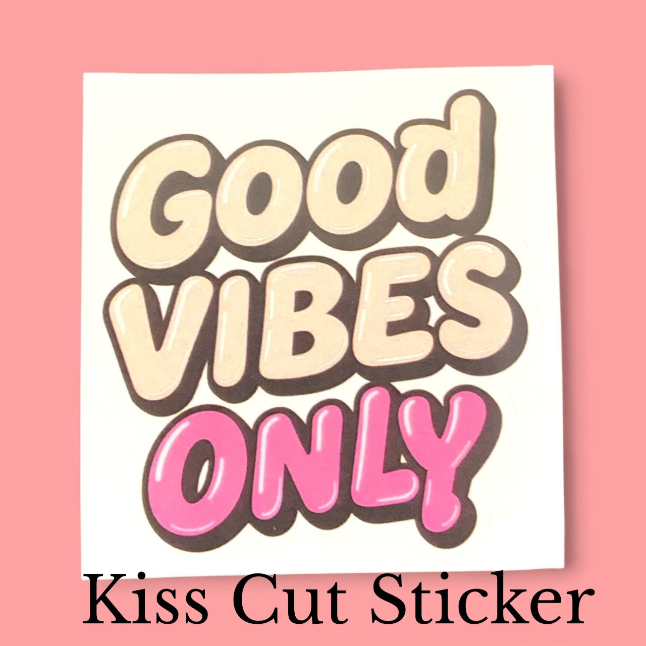 Good Vibes Only Bubble Letter | Retro | White Satin Vinyl | Kiss-Cut Sticker
