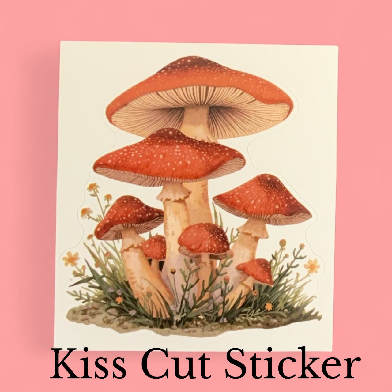 Woodland Mushroom Cluster | Cottagecore | White Satin Vinyl | Kiss-Cut Sticker