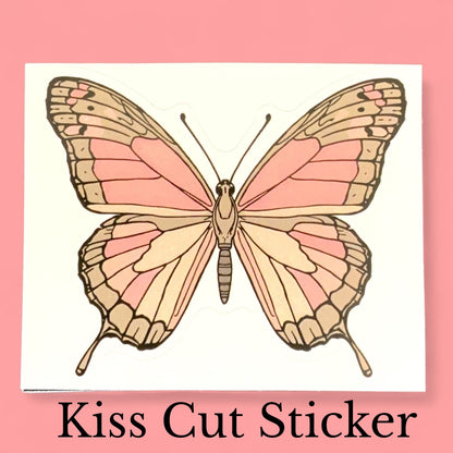 Soft Pink Butterfly Minimal | Romantic | White Satin Vinyl | Kiss-Cut Sticker