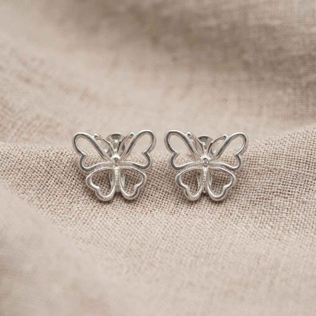 Butterfly Stud Earrings | 925 Sterling Silver | 14mm | New