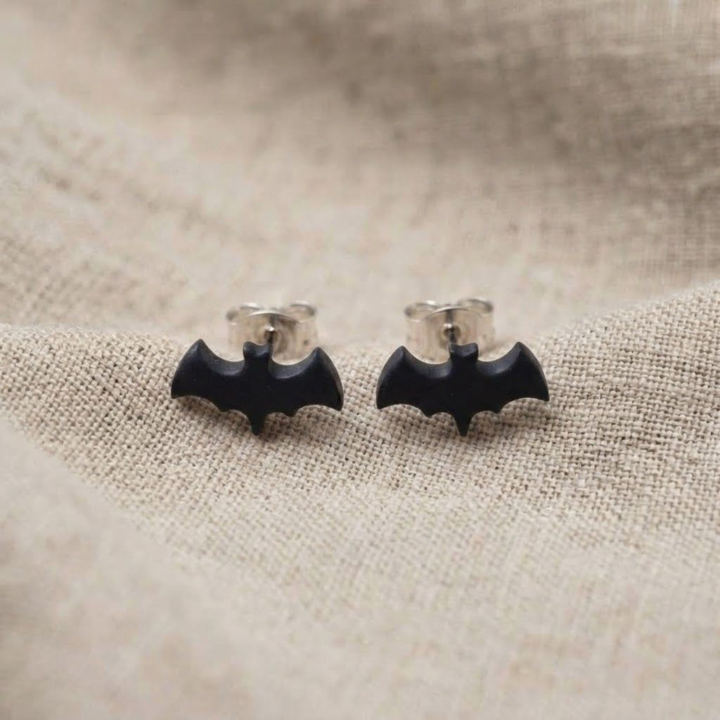 Bat Stud Earrings, Handmade Halloween Resin Studs