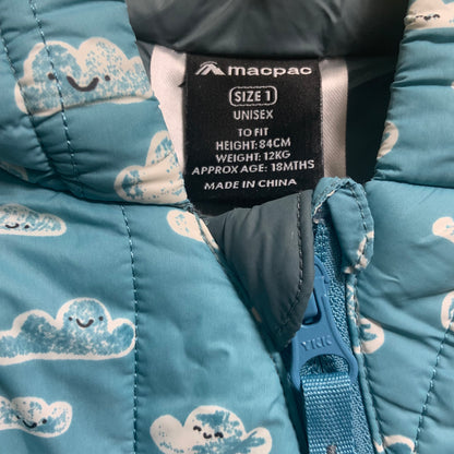 Macpac Hooded Snowsuit | Blue Clouds | Size 1 (18M) | Pre-Owned Excellent