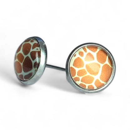 Wild Animal Print Stud Earrings, Handmade Everyday Statement Studs Giraffe