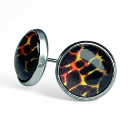Wild Animal Print Stud Earrings, Handmade Everyday Statement Studs Fiery Giraffe