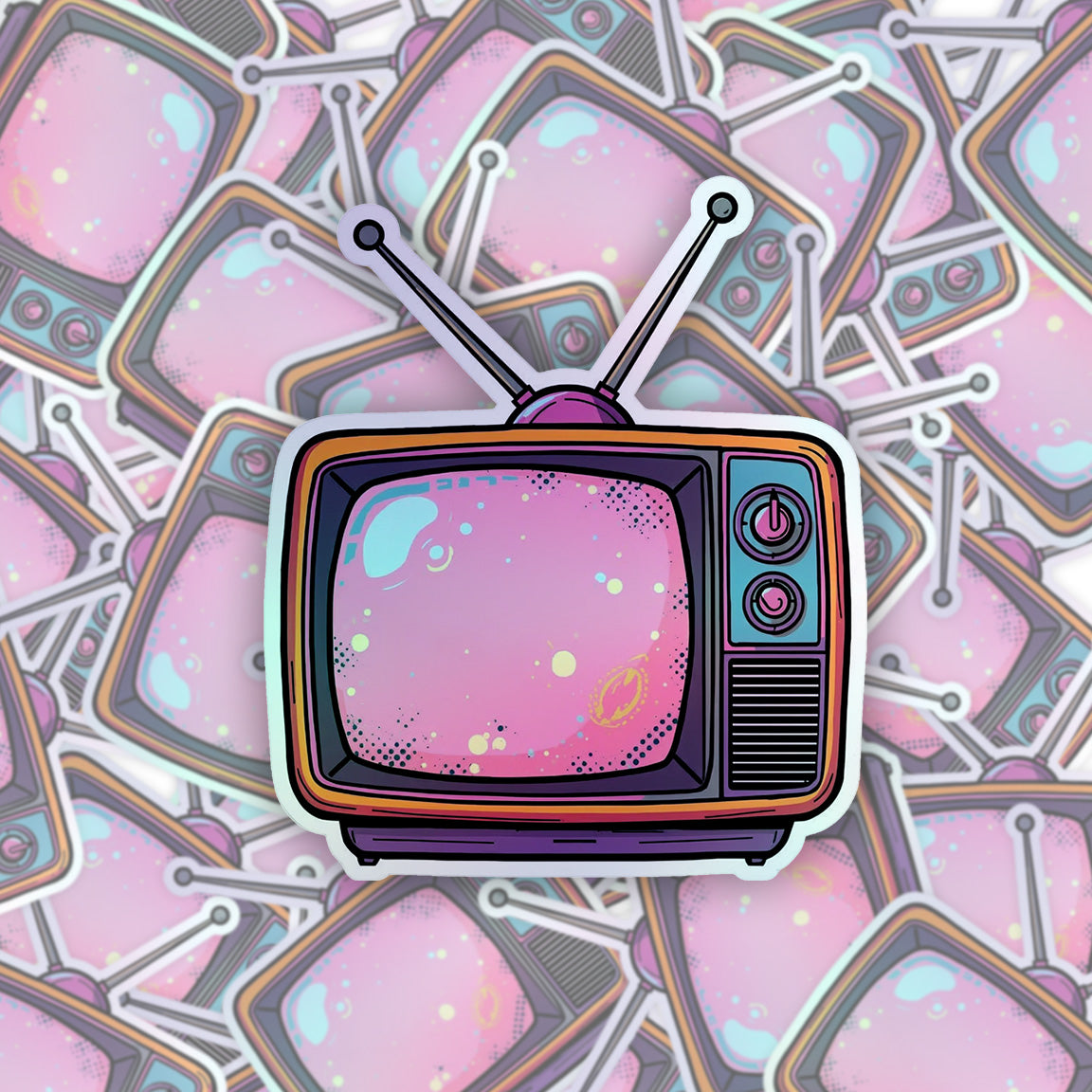 Retro TV Cosmic Rainbow | Nostalgic | Holographic Foil | Kiss-Cut Sticker