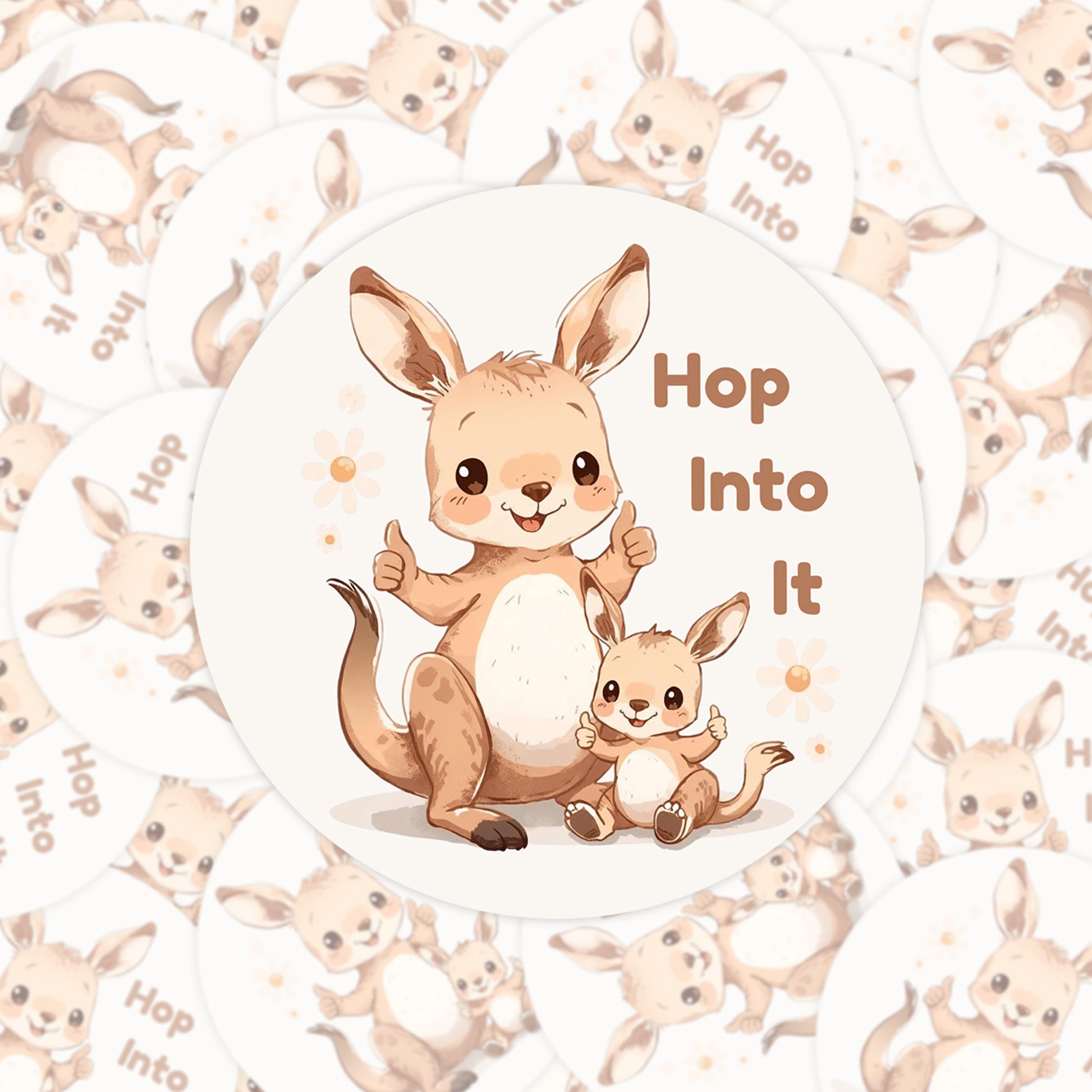 Hop Into It Kangaroo & Joey | Positivity | White Gloss Vinyl | Die-Cut Sticker
