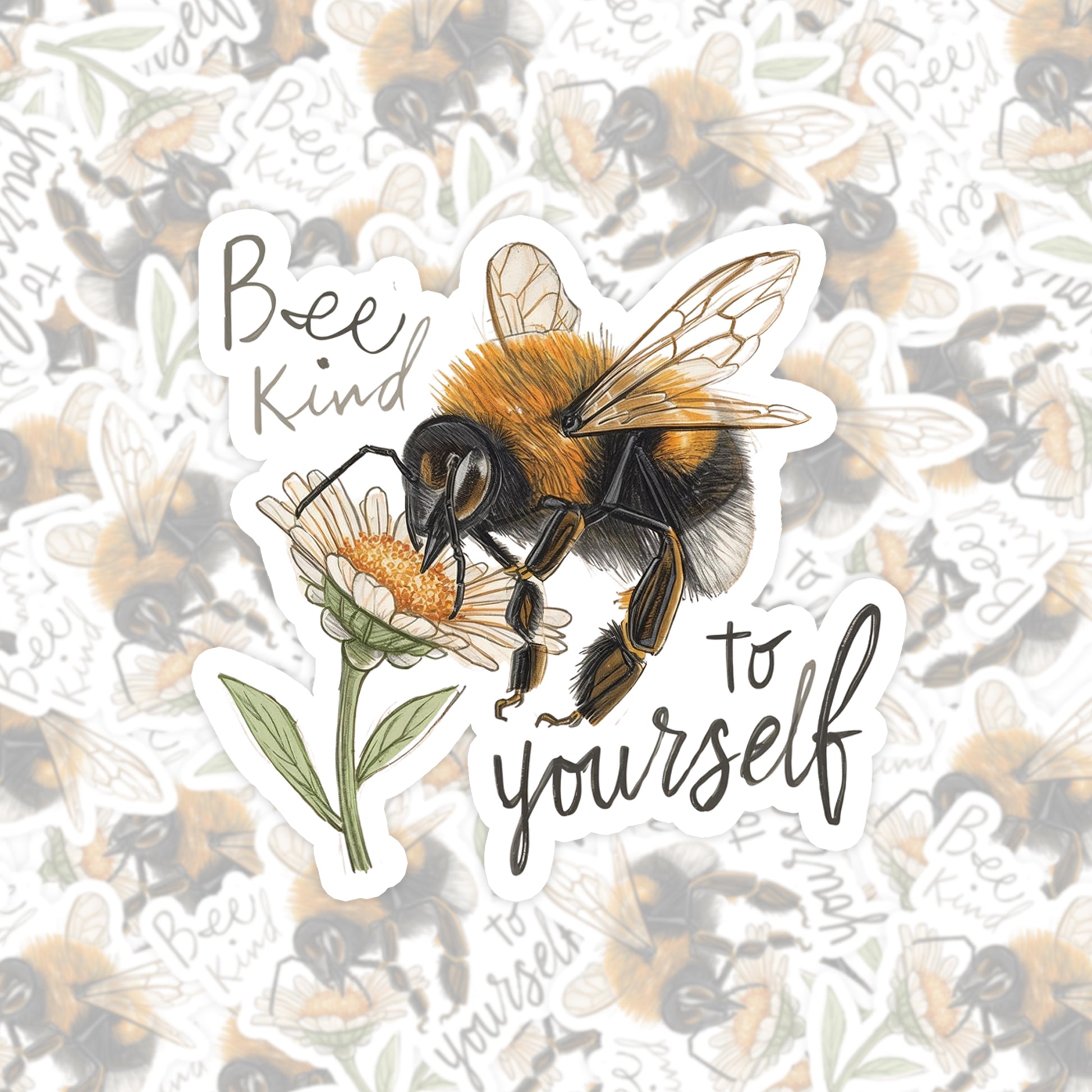 Bee Kind to Yourself Daisy | Mindfulness | White Gloss Vinyl | Die-Cut Sticker