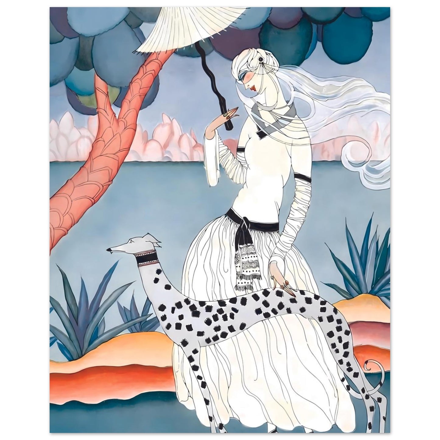 Ms Vogue & Her Spotted Hound Art Deco Wall Art Poster 20x25 cm 8x10″