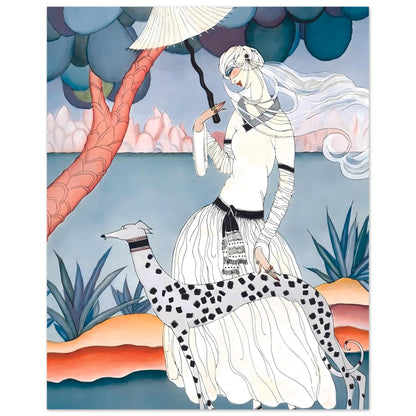 Ms Vogue & Her Spotted Hound Art Deco Wall Art Poster 20x25 cm 8x10″