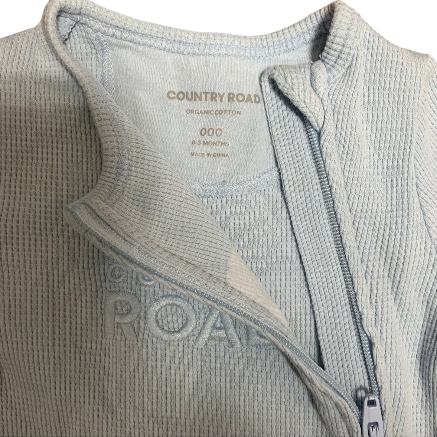 Country Road Baby One Piece | Blue Waffle Knit | Size 000 (0-3M) | Pre-Owned