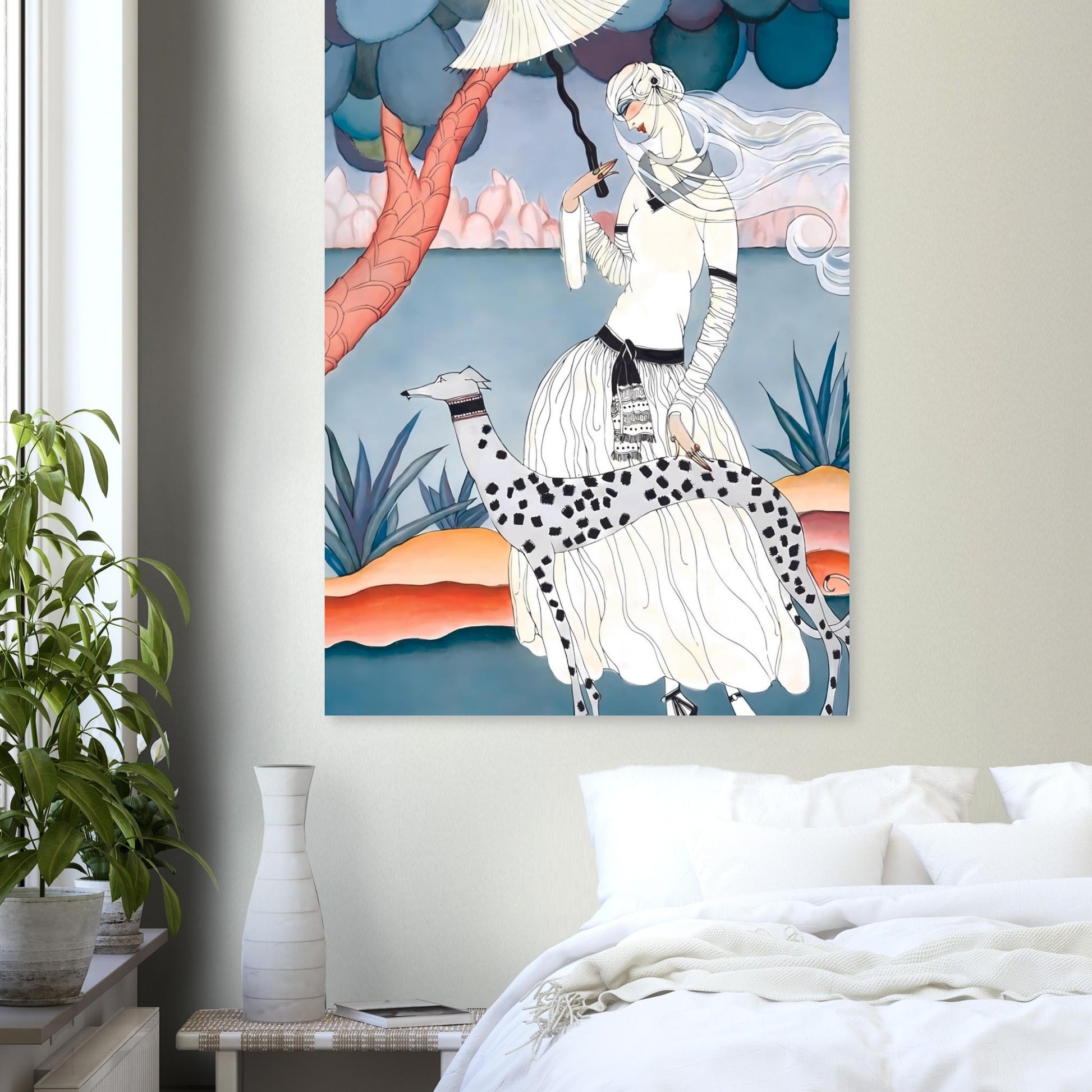 Ms Vogue & Her Spotted Hound Art Deco Wall Art Poster