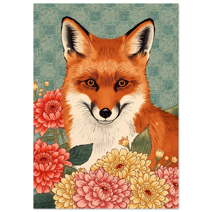 Floral Fox Ukiyo-e Wall Art Poster A3 (29.7 x 42 cm)