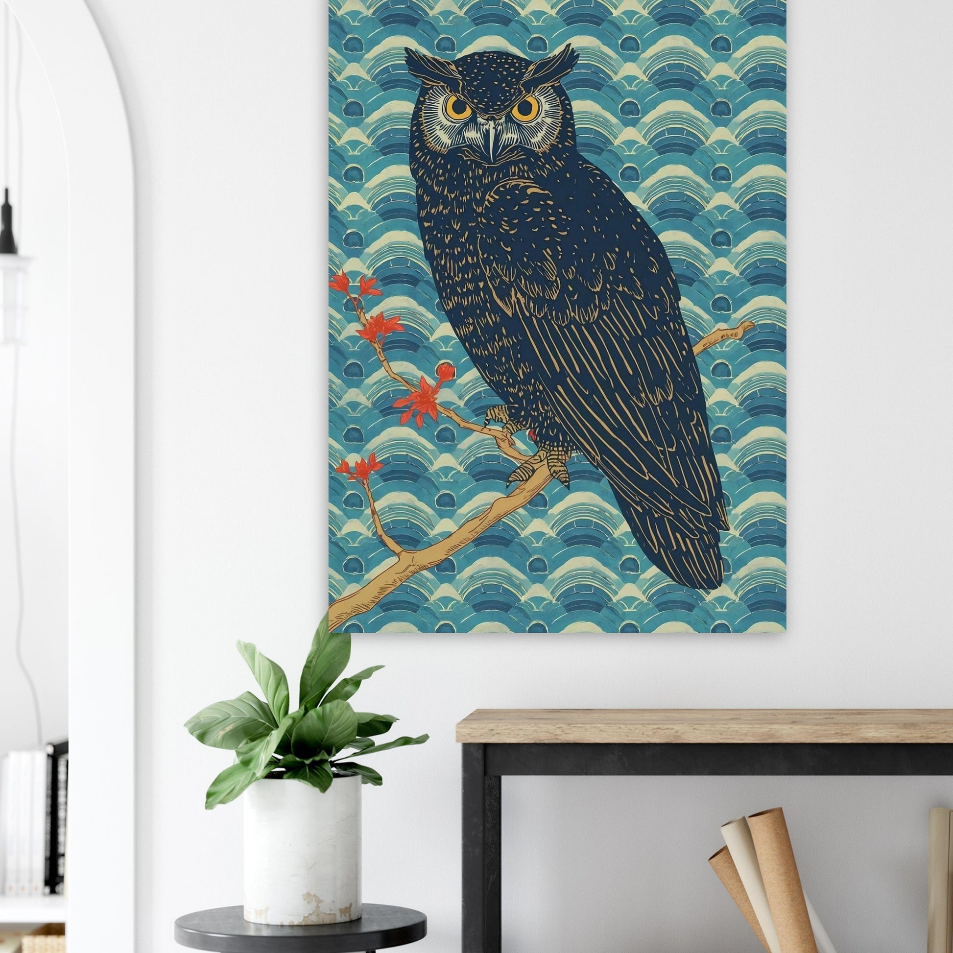 Night Watch Owl Japanese Art Wall Poster