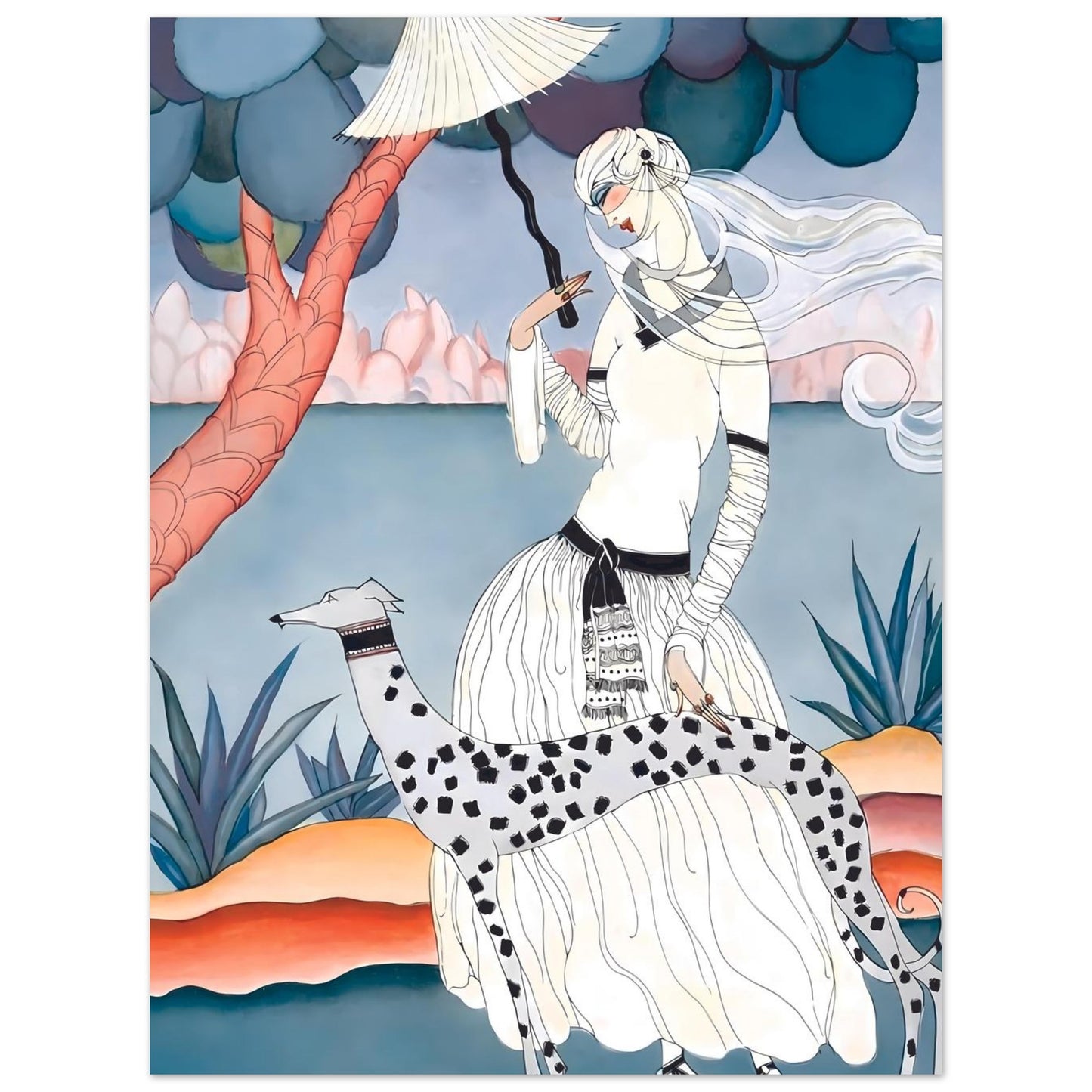 Ms Vogue & Her Spotted Hound Art Deco Wall Art Poster 45x60 cm 18x24″