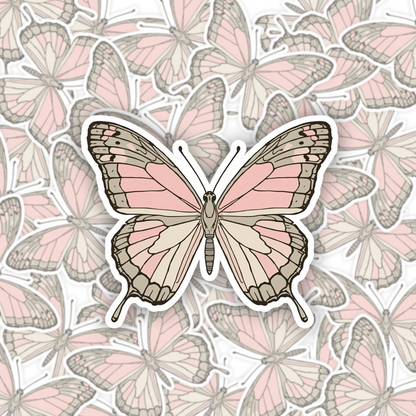 Soft Pink Butterfly Minimal | Romantic | White Satin Vinyl | Kiss-Cut Sticker