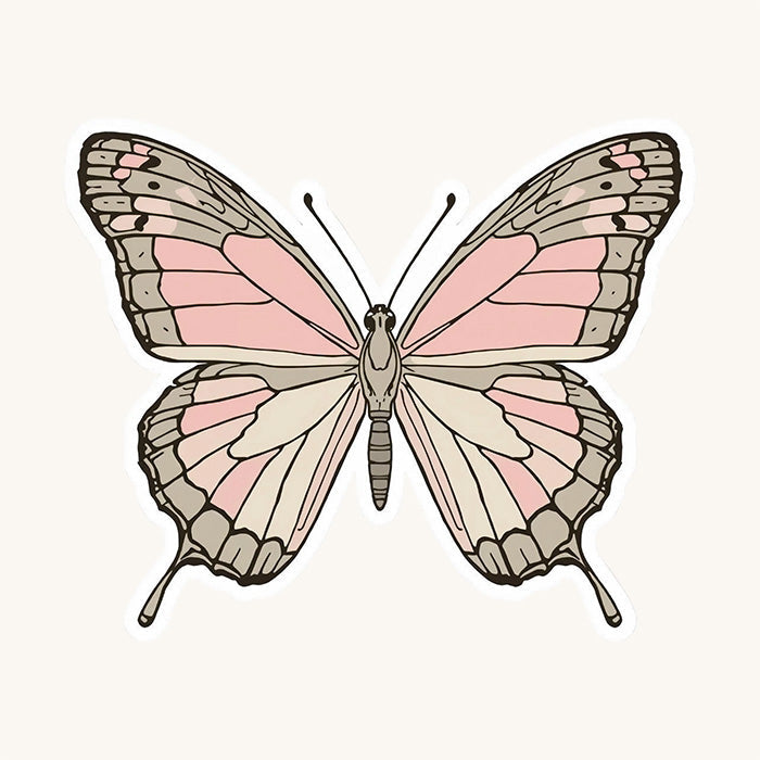 Soft Pink Butterfly Minimal | Romantic | White Satin Vinyl | Kiss-Cut Sticker