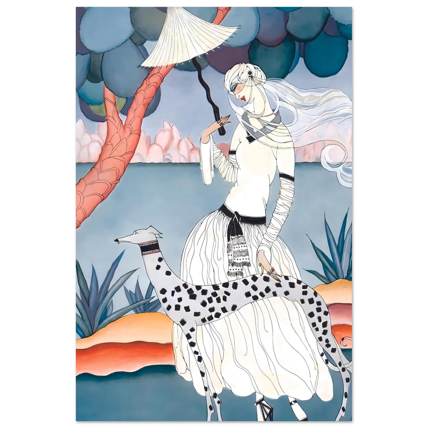 Ms Vogue & Her Spotted Hound Art Deco Wall Art Poster 30x45 cm 12x18″