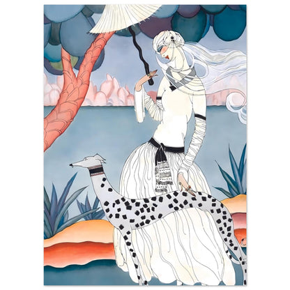 Ms Vogue & Her Spotted Hound Art Deco Wall Art Poster 13x18 cm 5x7″