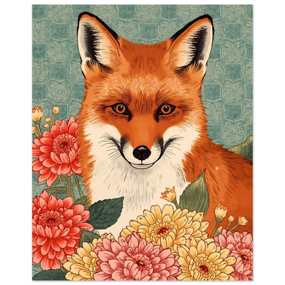Floral Fox Ukiyo-e Wall Art Poster 20x25 cm 8x10″